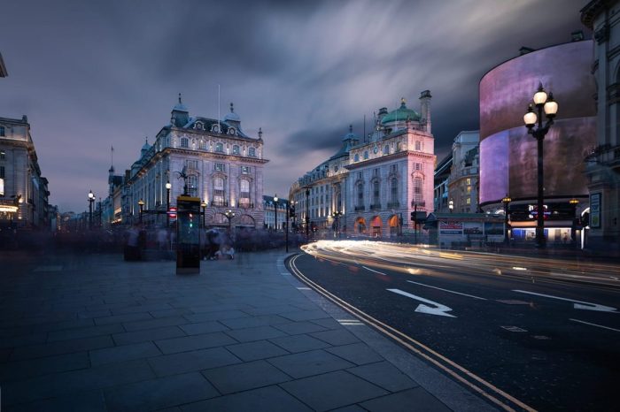 picadilly blue hour light stack